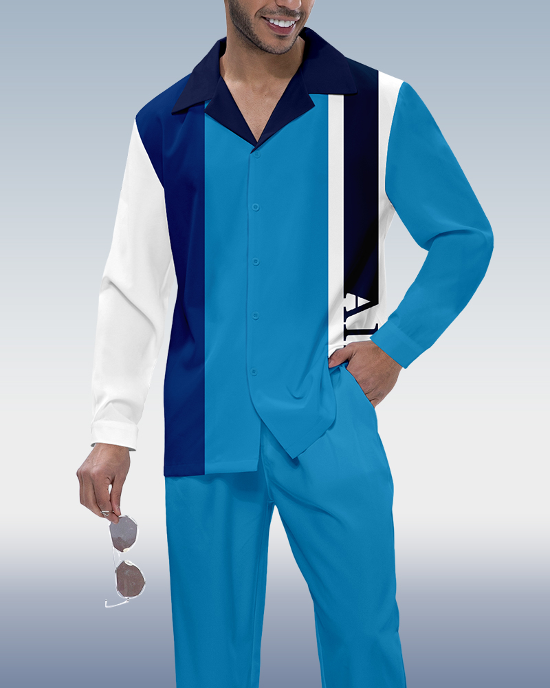 Camisa en bloques de color estampado de manga larga Walking Suit 629 para hombre