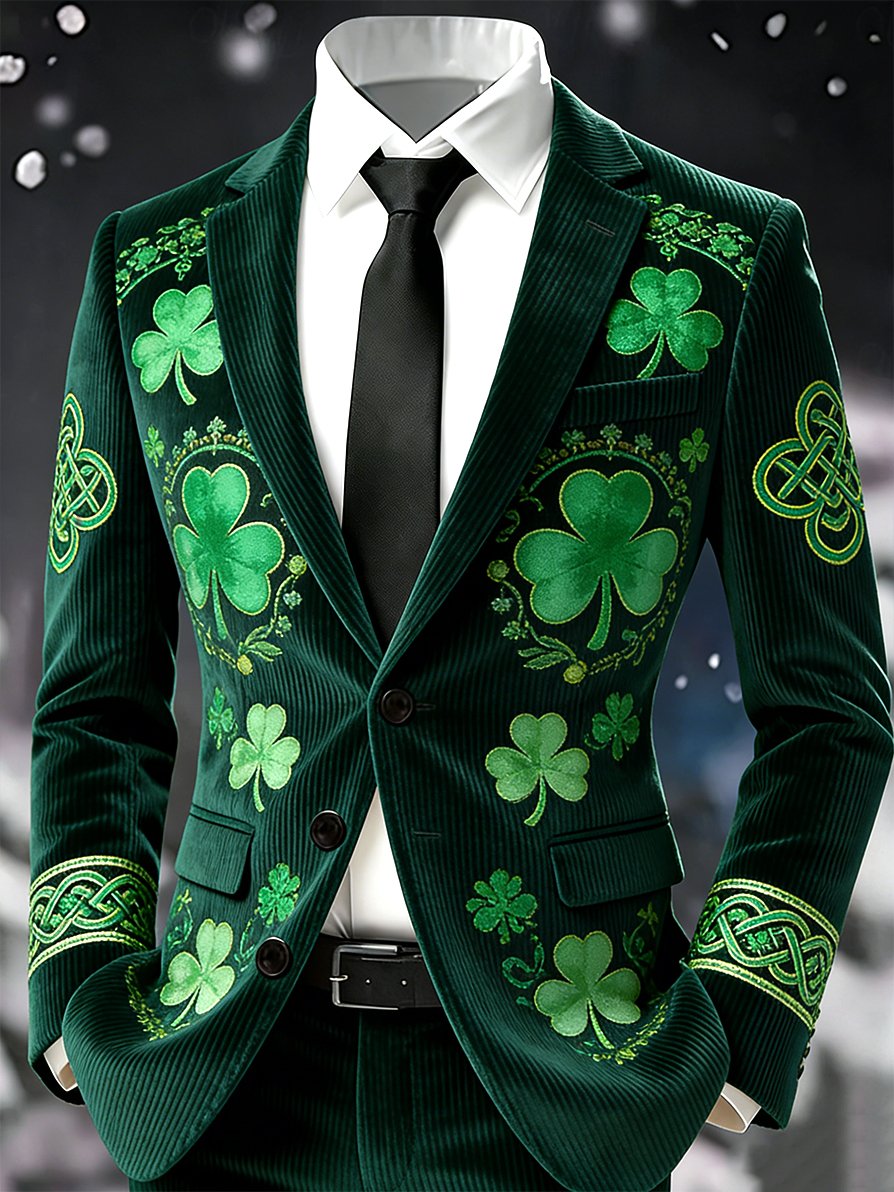 Chaqueta vintage Lucky Clover St. Patrick's Day Party pana Suit para hombre