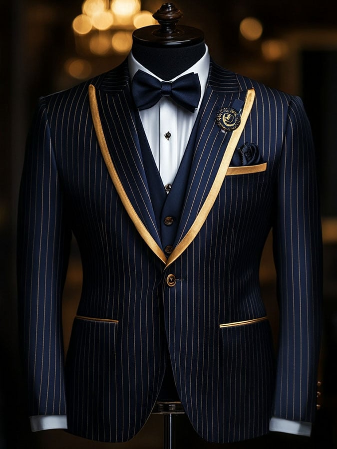 Casual clásico ejecutivo a rayas de manga larga Suit para hombre