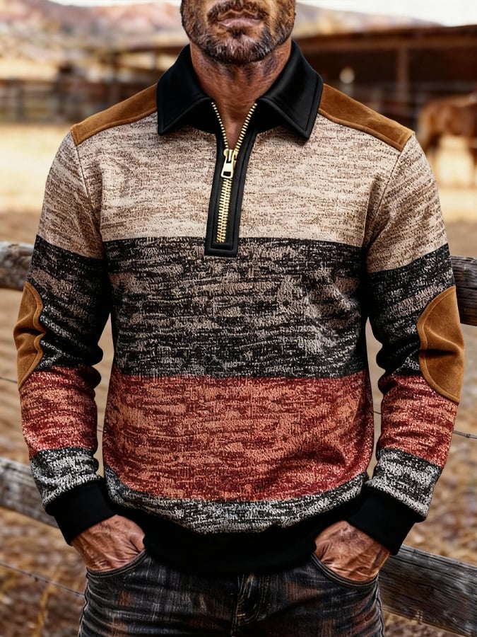 Sudadera retro en bloques de color estampado cierre para hombre