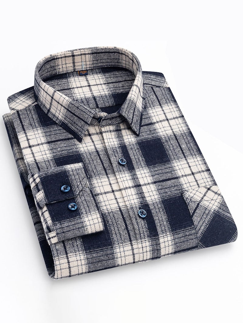 Camisa retro a cuadros de algodón para hombre
