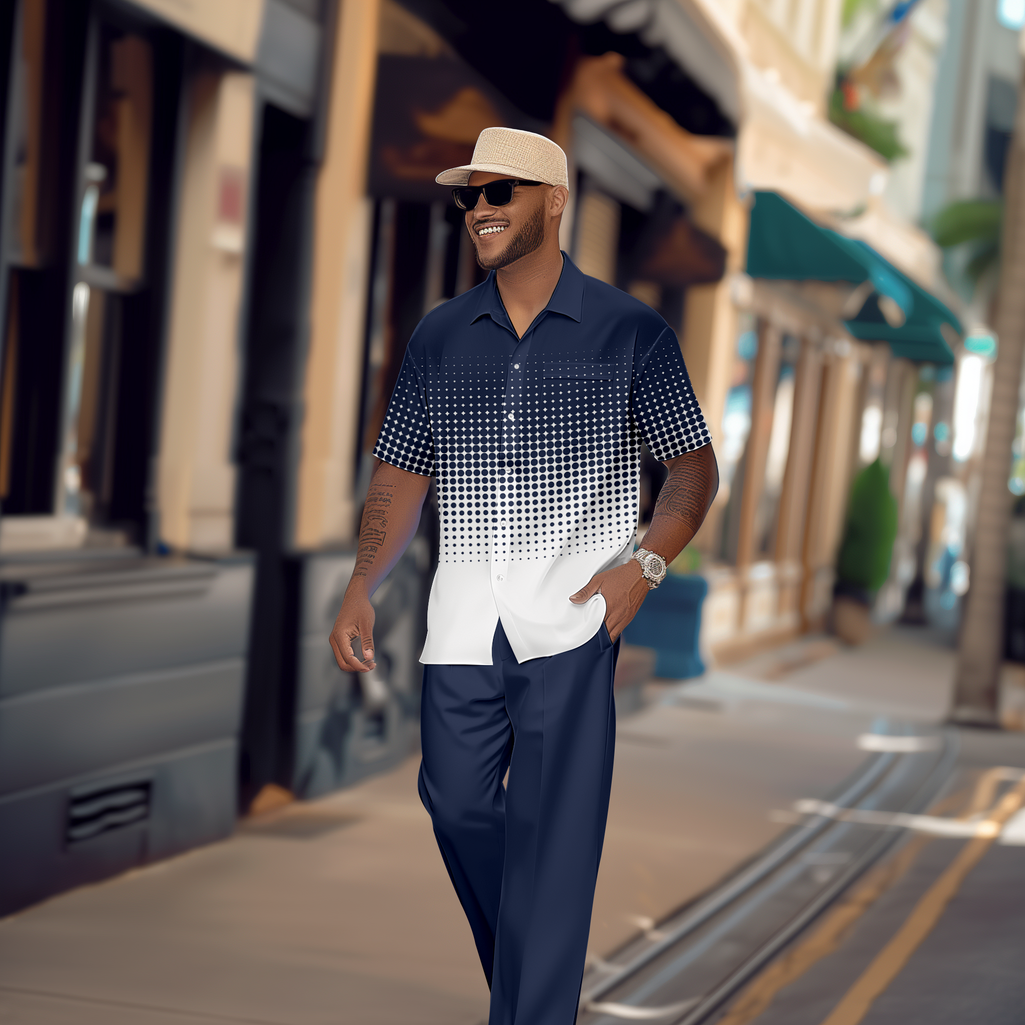 Camisa Gradient estampado de manga corta Walking Suit 1079 para hombre