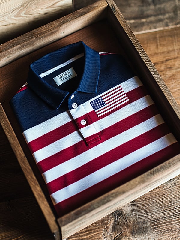 Camisa polo clásico ejecutivo Flag Independence Day de manga corta para hombre