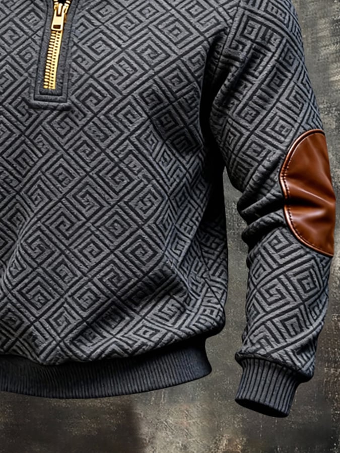 Sudadera vintage-Style texturizado Patchpara trabajo Color-Block de manga larga para hombre