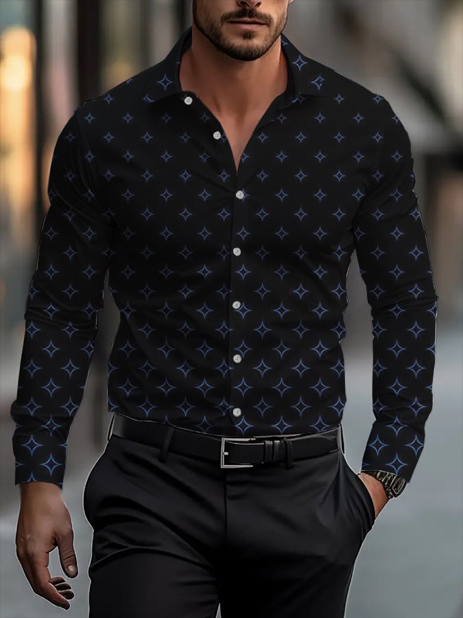 Camisa Street Style ejecutivo casual estampado de manga larga para hombre