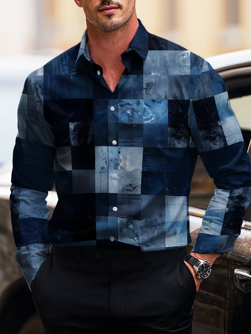 Camisa ejecutivo casual Art Button de manga corta de manga larga para hombre
