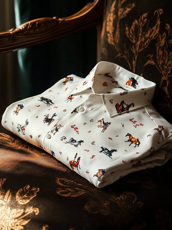 Camisa Western Equestrian estampado de manga larga para hombre