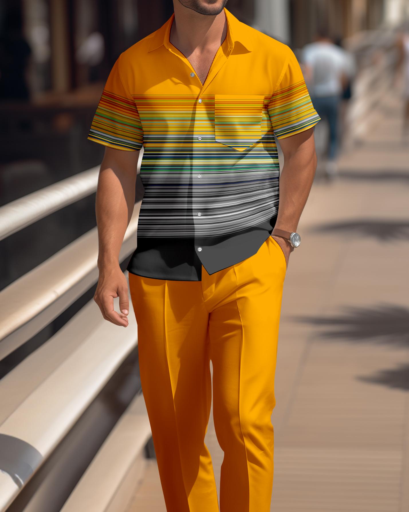 Camisa pinrayas colorblock de manga corta casual wear 1666 para hombre