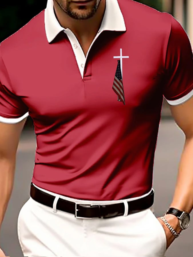 Camisa polo Flag Cross estampado para hombre