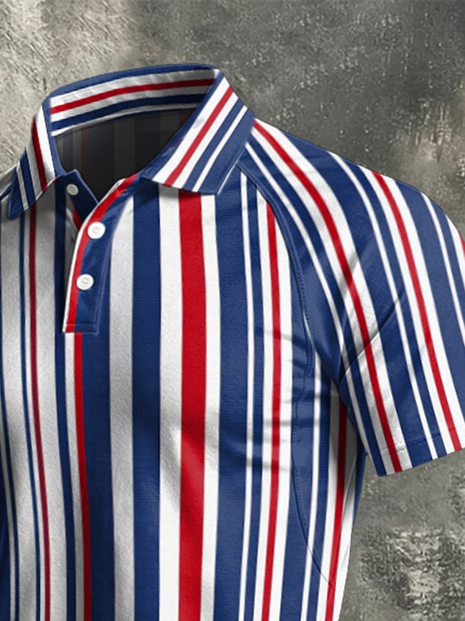 Camisa polo retro Abstract Art estampado casual para hombre