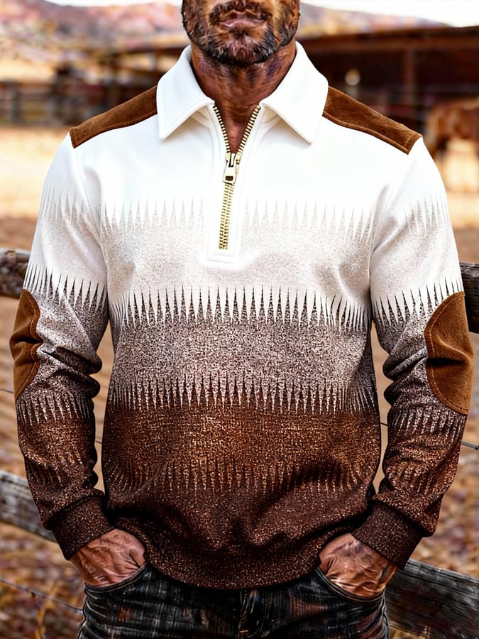 Sudadera retro en bloques de color estampado cierre para hombre