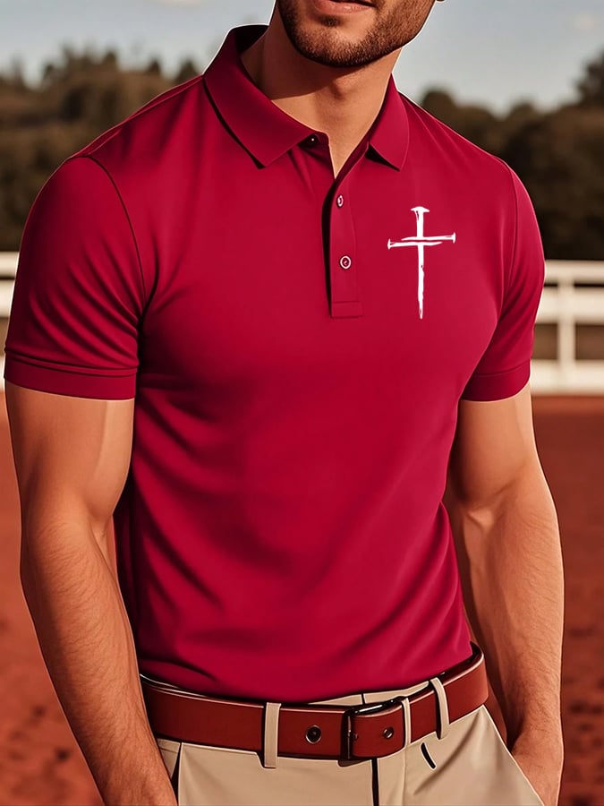 Camisa polo retro Faith Cross casual estampado para hombre