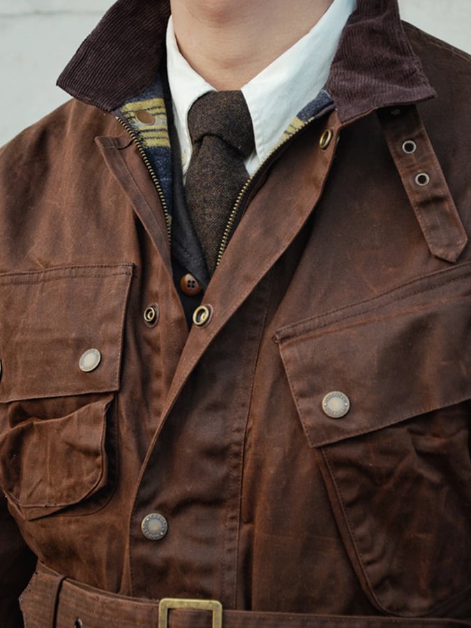 Chaqueta vintage Western Style Mid-Length Waxed para hombre