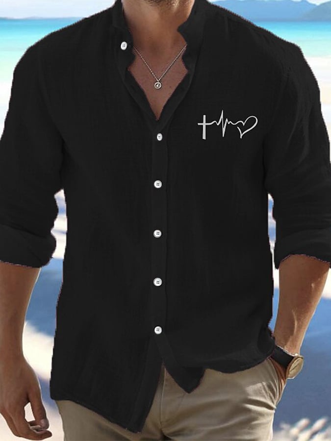 Camisa Valentine's Day Heart estampado de moda casual para hombre