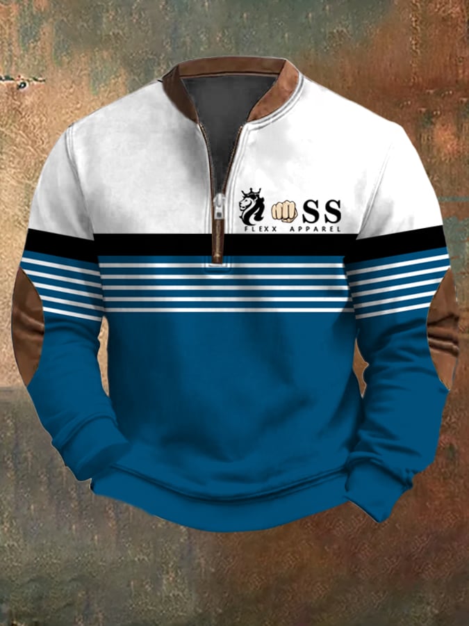Sudadera retro Letter Design estampado casual cierre cuello de manga larga para hombre