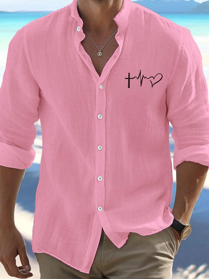 Camisa Valentine's Day Heart estampado de moda casual para hombre