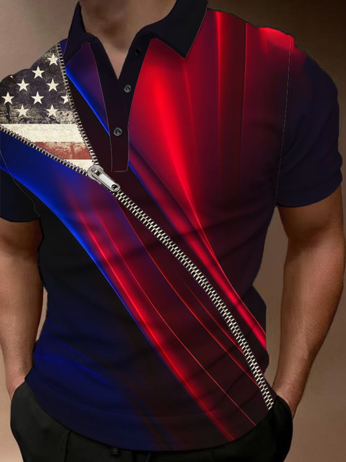 Camisa polo retro Independence Day estampado para hombre