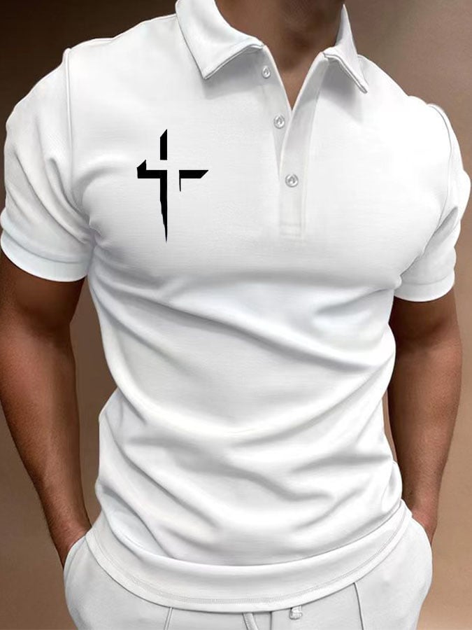 Camisa polo de manga corta Cross casual estampado para hombre