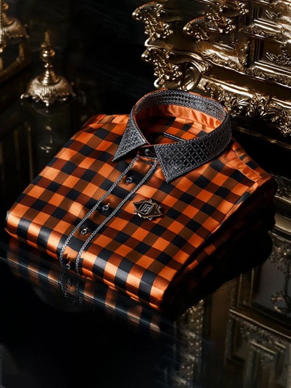 Camisa de lujo ejecutivo a cuadros solapa de manga corta para hombre