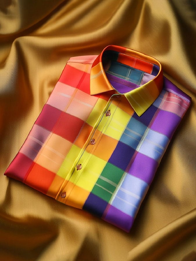 Camisa Gay Month a cuadros estampado casual de manga larga para hombre