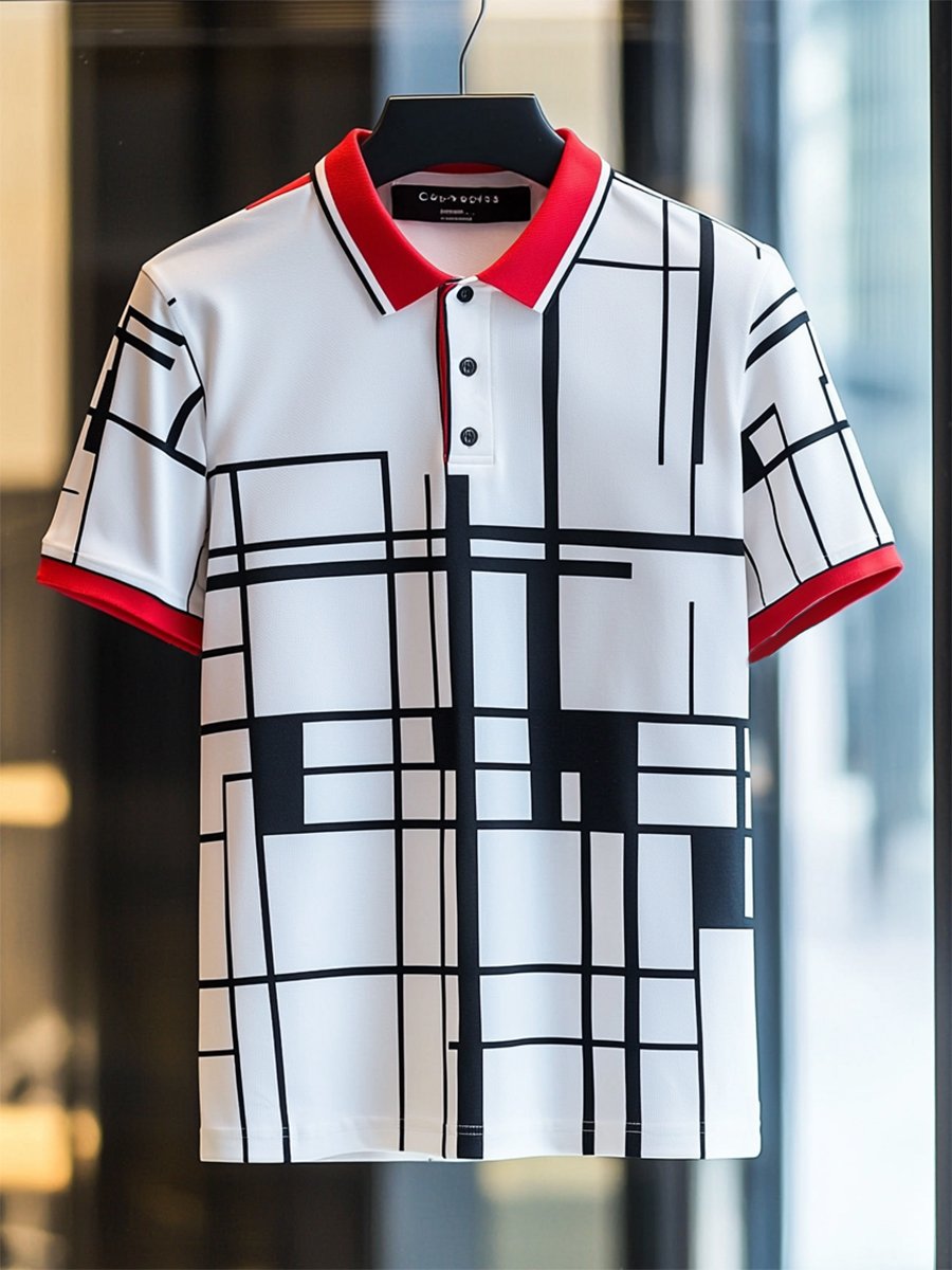 Camisa polo ejecutivo casual Bauhaus estampado Button de manga corta para hombre