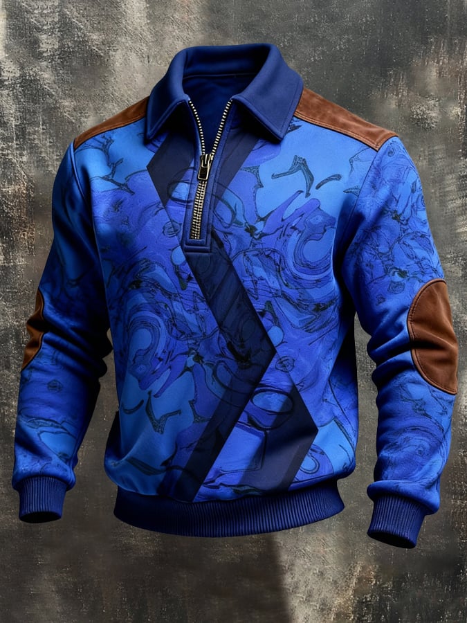 Sudadera retro en bloques de color estampado Color-Blocked con cierre para hombre