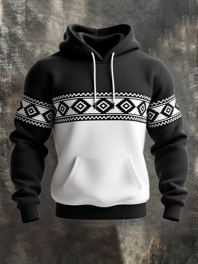Sudadera retro desgastado Contrast Color Hooded casual Set para hombre