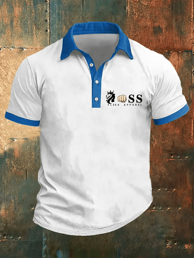 Camisa polo retro Letter Design estampado casual para hombre