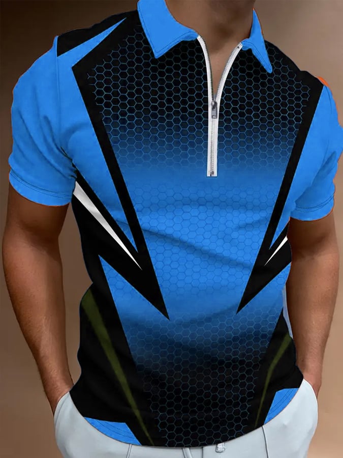 Camisa polo casual en bloques de color con cierre para hombre