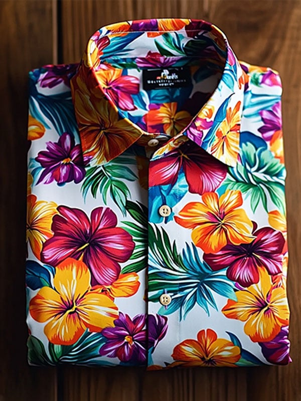 Camisa Beach Vacation floral de manga corta para hombre
