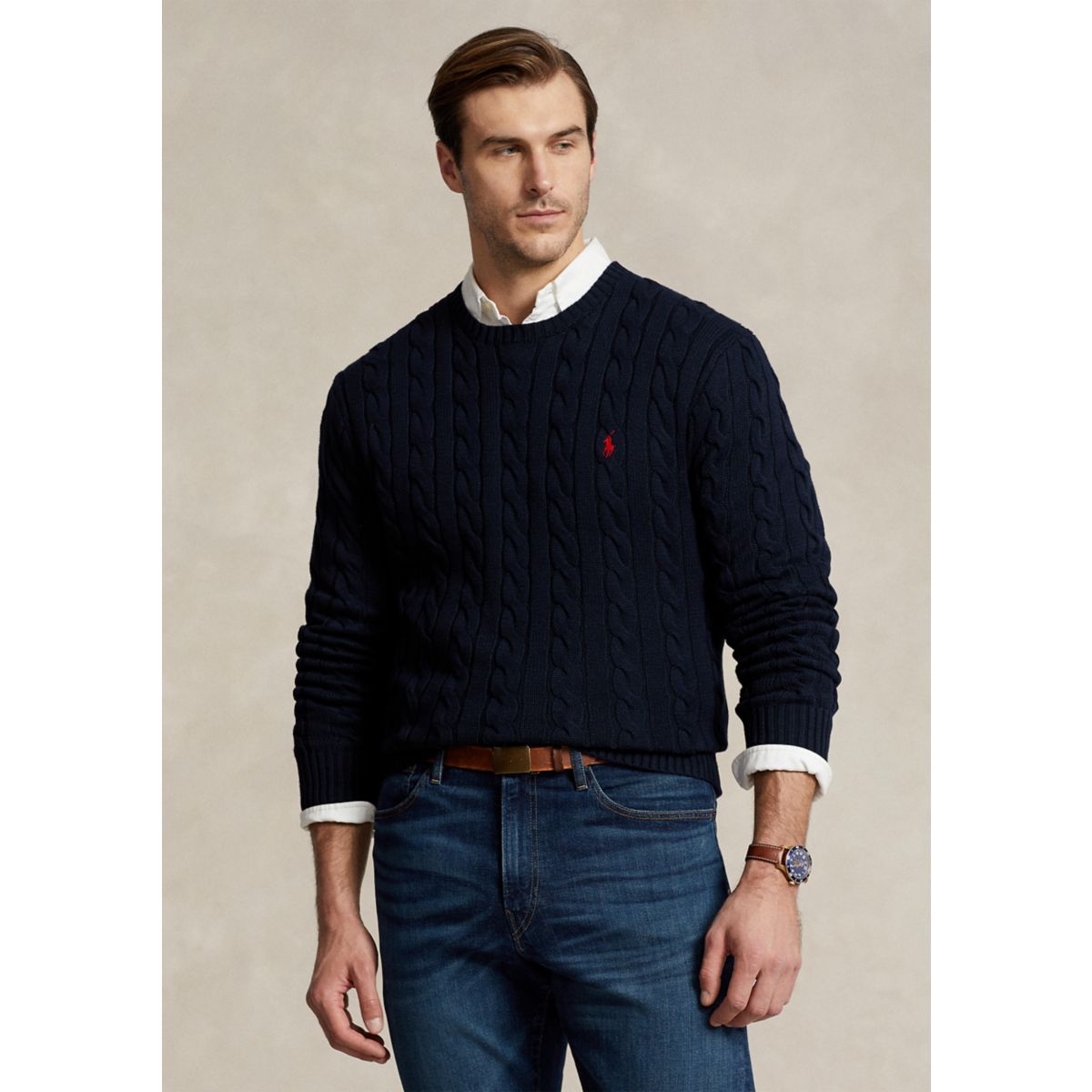 Big & Tall Cable-Knit Cotton Sweater - 1