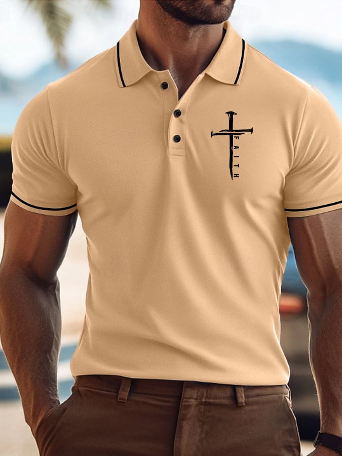 Camisa polo Faith Cross estampado casual para hombre