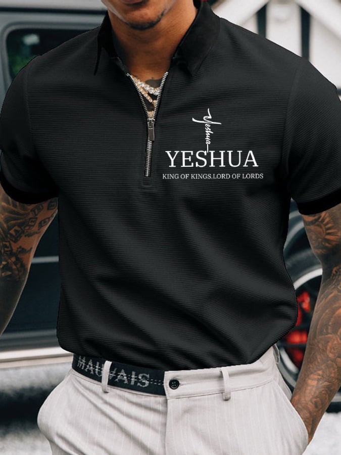 Camisa polo Faith “Yeshua King OF Kings Lord Of Lords” estampado casual para hombre