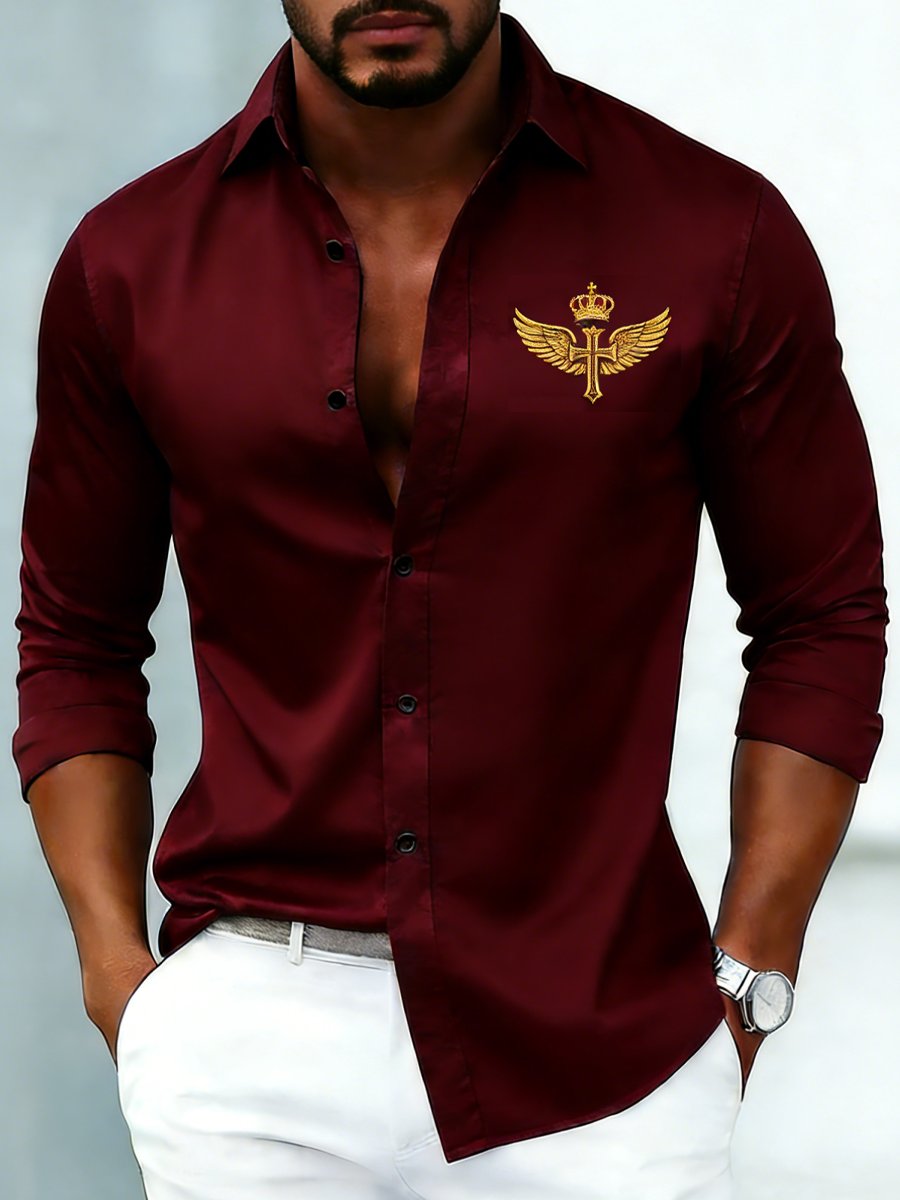 Camisa de lujo ejecutivo de manga larga with crown estampado para hombre