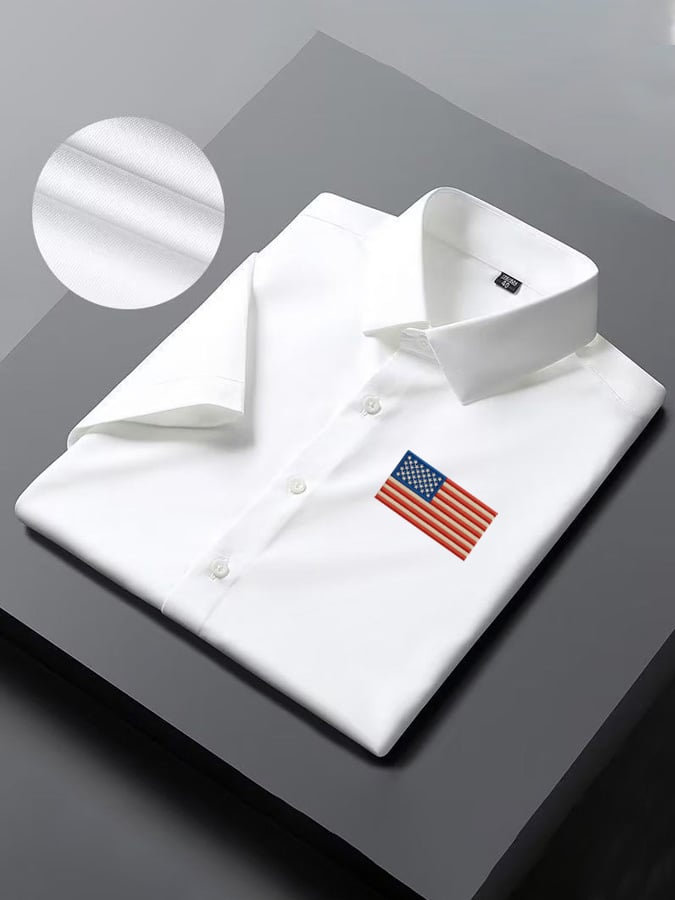 Camisa Independence Day American Flag casual de manga corta para hombre