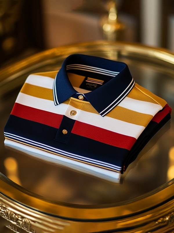Camisa polo retro ejecutivo rayas estampado de manga larga para hombre