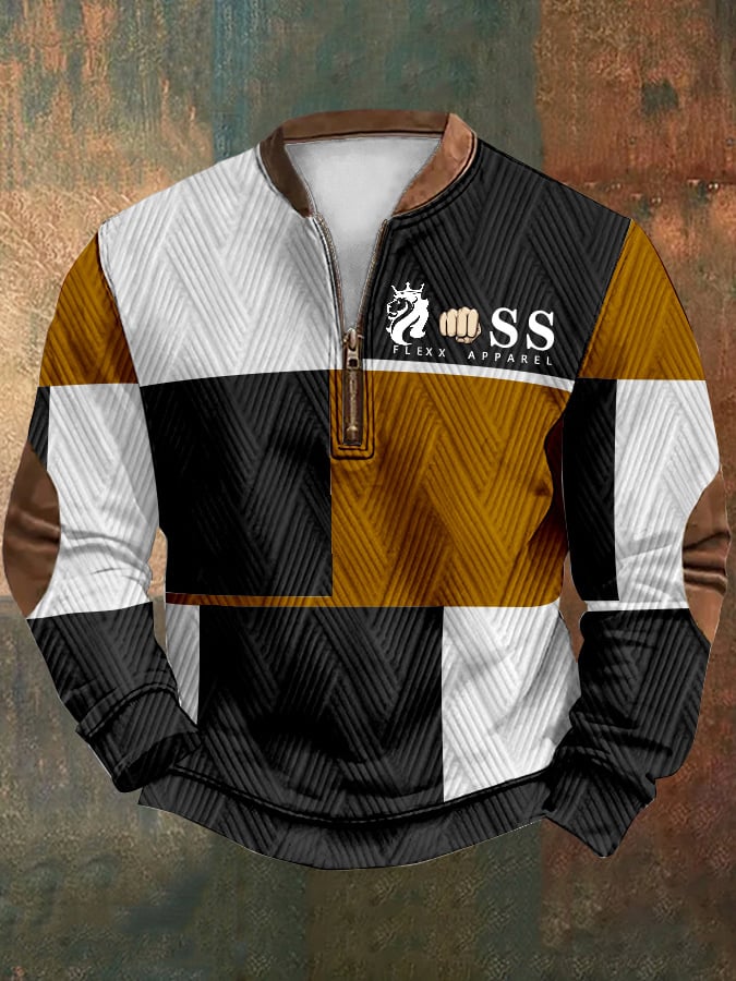 Sudadera retro Lettering Design cierre Neck tejido para hombre