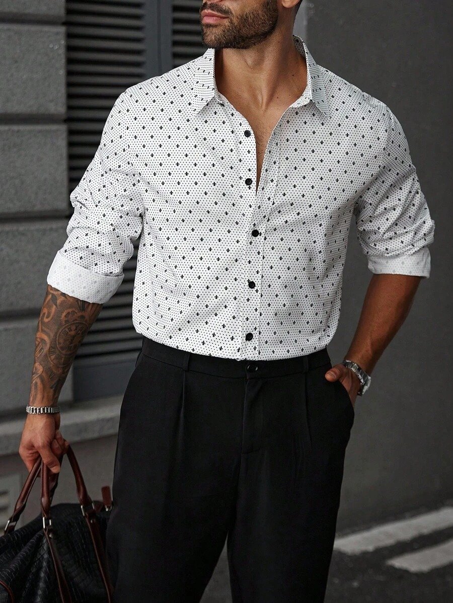 Camisa Street Style ejecutivo casual estampado de manga larga para hombre