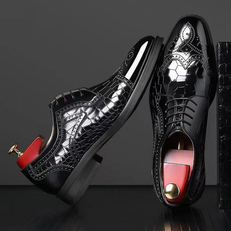 Zapatos formal casual Cubic Square Toe Faux cuero Brogues Derby para hombre