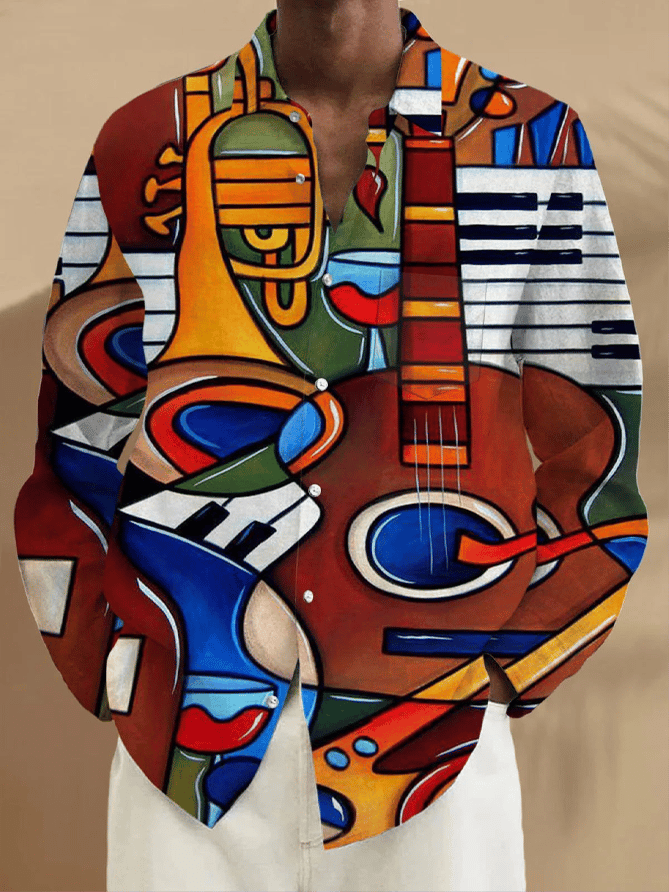 Camisa Abstract Hawaiian de manga larga para hombre
