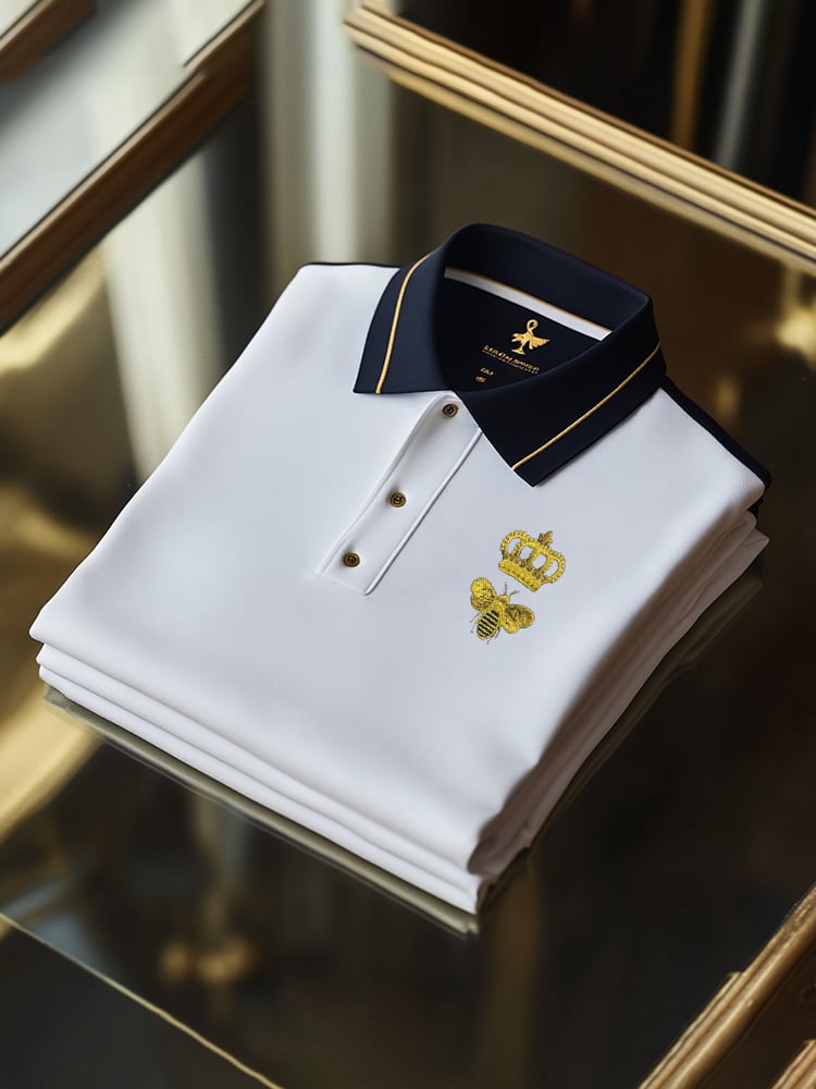 Camisa polo clásico ejecutivo Check Logo Button de manga corta para hombre