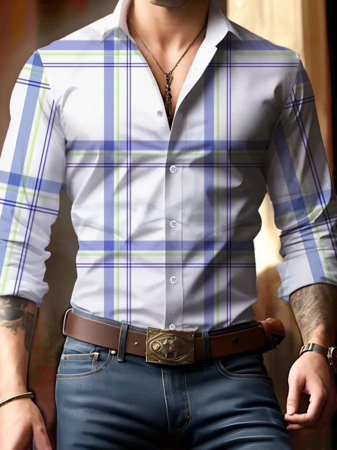 Casual ejecutivo Checkered Princamiseta para hombre