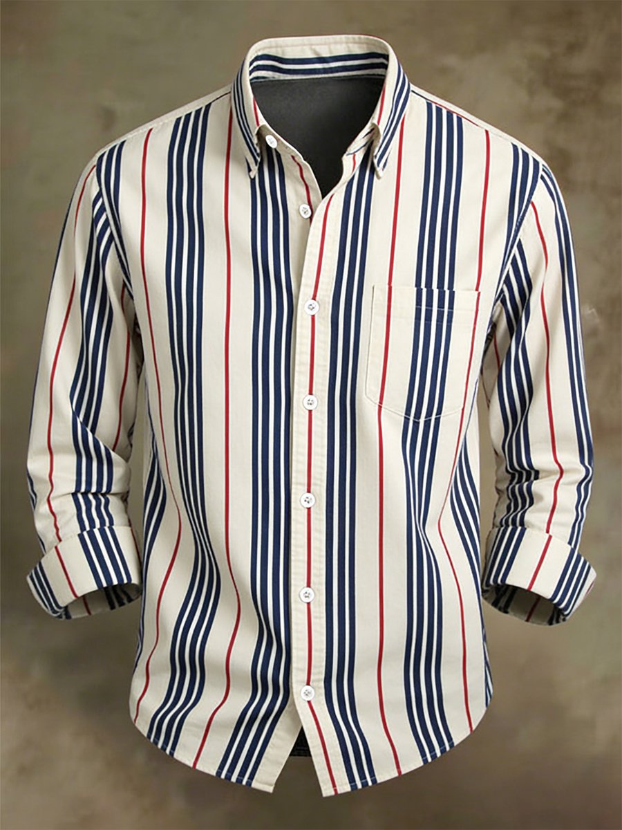 Camisa ejecutivo casual a rayas de manga larga para hombre