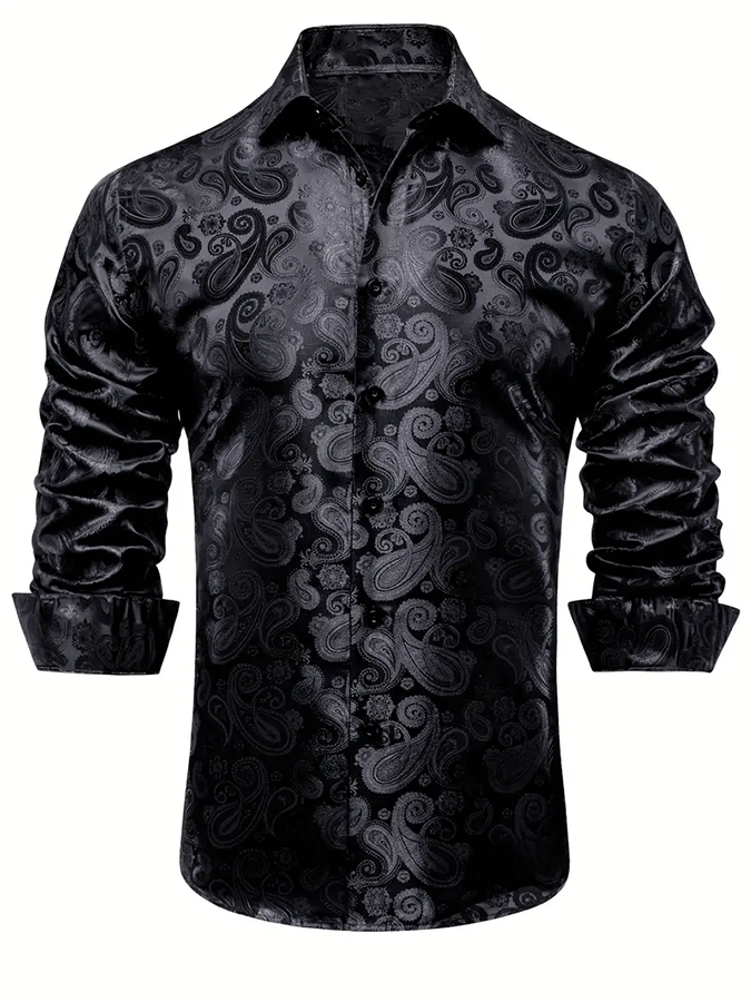 Camisa seda ejecutivo de lujo Design estampado de manga larga para hombre