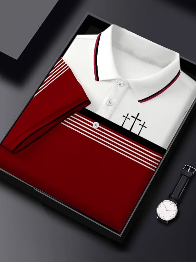 Camisa polo retro Faith casual estampado de manga corta para hombre