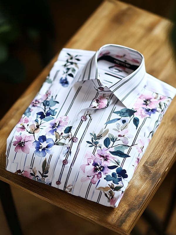 para hombre casual Watercolor floral Print de manga larga camisa