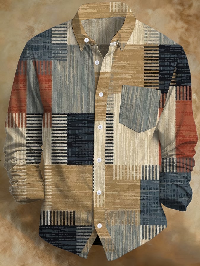 Camisa retro Abstract Art estampado Comfortable ejecutivo Style para hombre