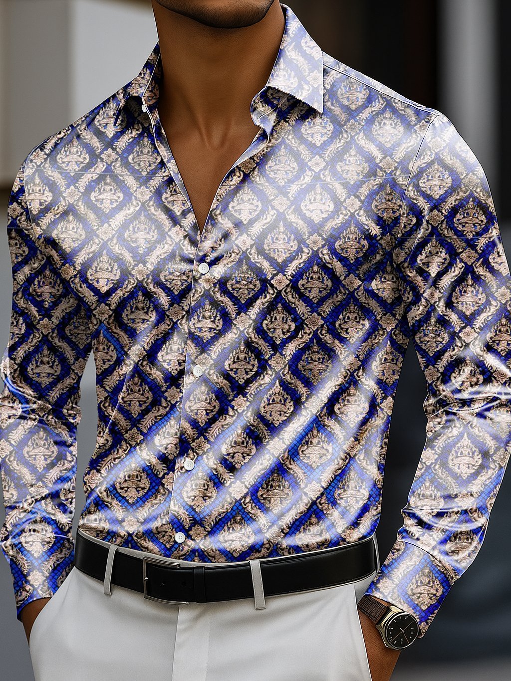 Camisa clásico ejecutivo casual Luxe de manga larga con botones para hombre