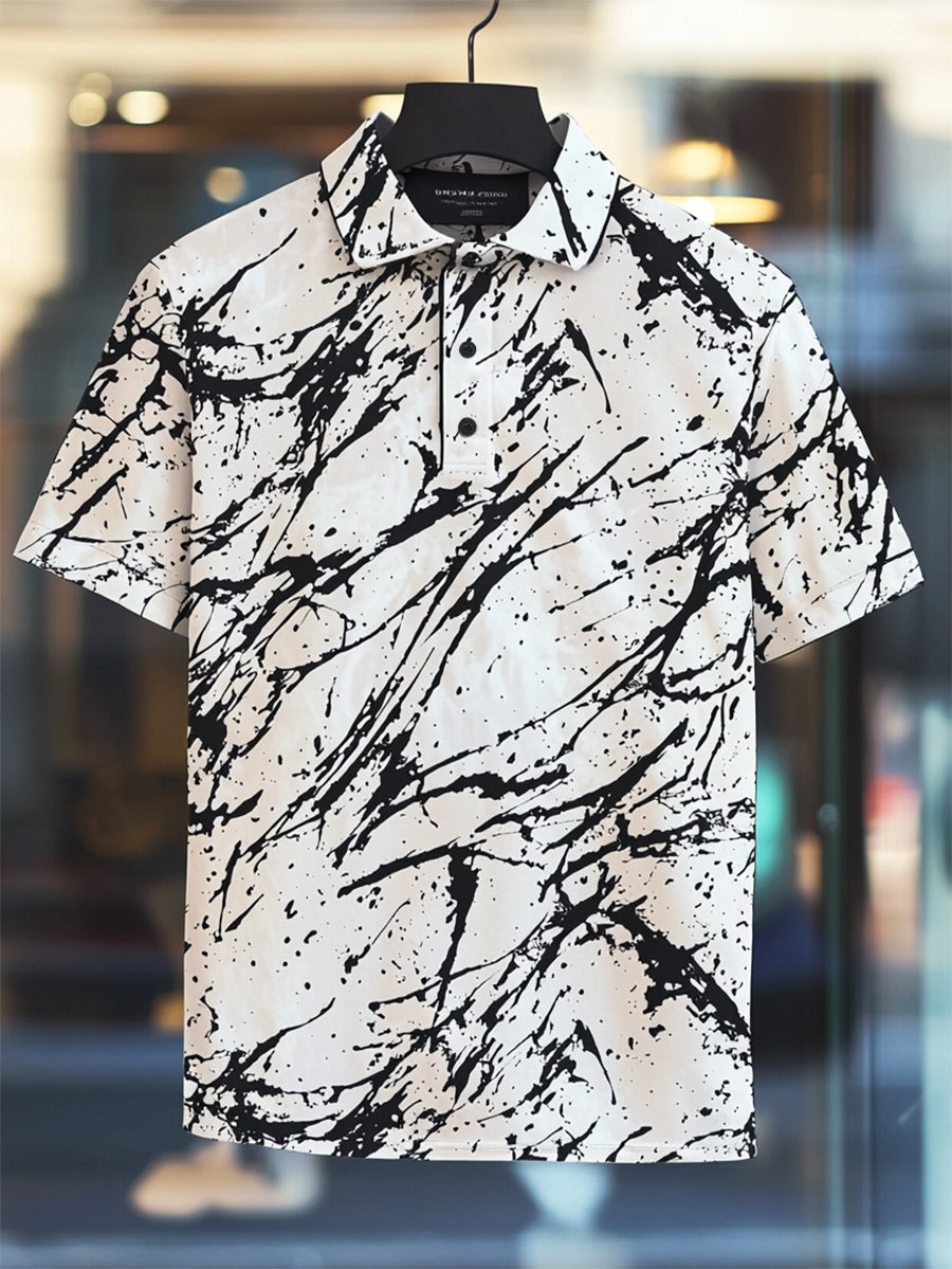 Camisa polo casual Festive floral estampado Button de manga corta para hombre