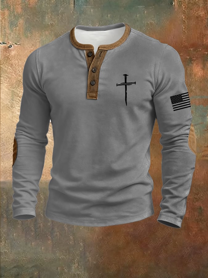 Faith estampado Henley Top para hombre